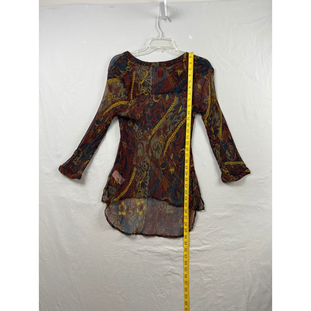 Lucky Brand Blouse Womens Large Multi Color Paisley Sheer High Low V-Neck Top - Picture 5 of 7